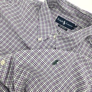 Ralph Lauren Men's Purple Plaid Long Sleeve‎ Button Down Shirt 18 34/35